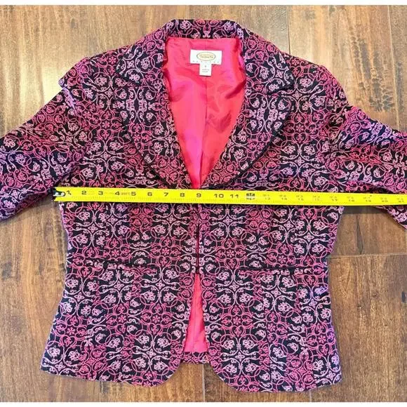 Talbots Blazer Jacket Size 2P Petite Pink Black Patterned 100% Cotton Lined - Picture 4 of 8
